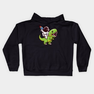 Cute Astronaut Riding Dinosaur With Gun Cartoon Kids Hoodie